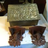 A pair of wooden shelves and a slipper box.