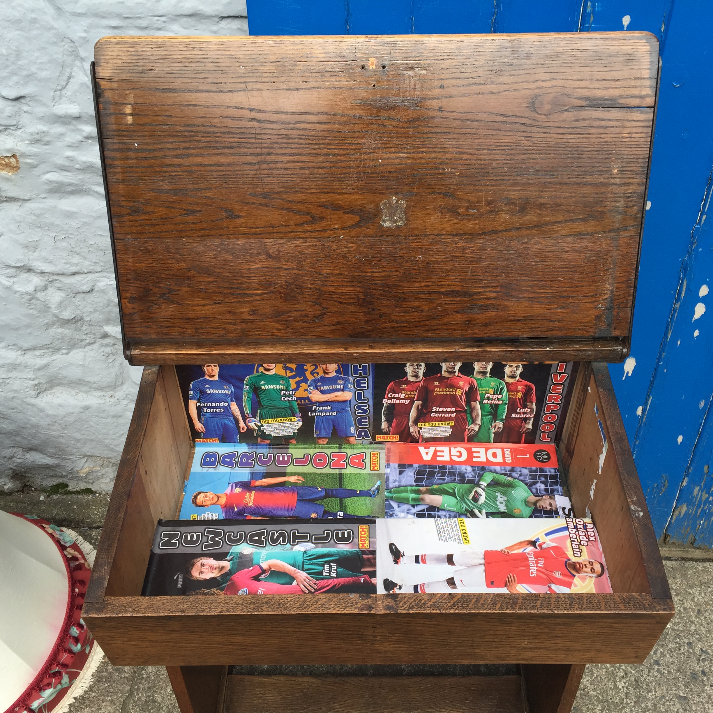 An oak school desk. - Image 2 of 3