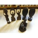 A group of six African hardwood carved figures.