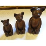 Three bears made from hardwood.