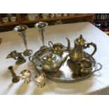 A selection of silver plate including a tea and coffee set.