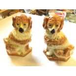 Two Early wally dogs with glass eyes one with repair as shown.