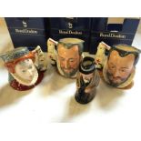 Four Royal Doulton Toby Jugs three boxed.