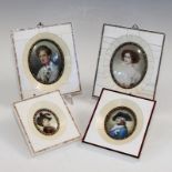 Miniaturen4 St., Brustbildminiaturen, Rembrandt v. Rijn, Friedrich II. d. Gr.,  Auguste Strobl,