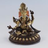 Ganesha - FigurNepal, Metall, tlw. bemalt, Boden eingedellt, Alterssp., H ca. 12cm.Mindestpreis: