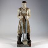 Frechen - Figurum1940, blaue Stempelmarke, roter Scherben, vollplast. Figur eines Schmiedes oder