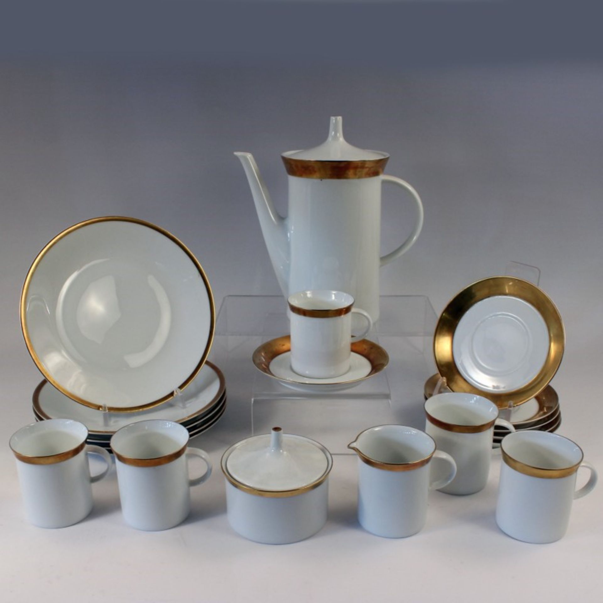 Rosenthal - Kaffeeservicegrüne Marke, studio line, Entw. Hans Theo Baumann 1959, Form Berlin, weiß