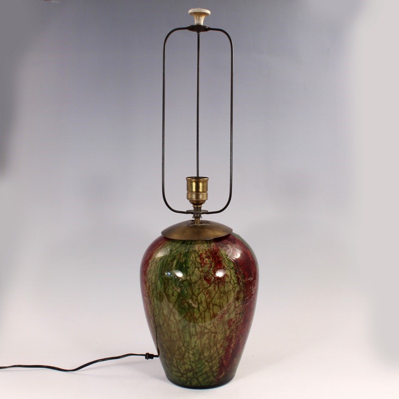 Tischlampe - WMF1930er J., WMF Ikora, farbloses Glas, grün/rot unterfangen, Craquelée- Optik, 2