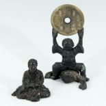 Figuren - Konvoluttlw. 19.Jh., 2 St., Japan, Metall, 1x Glücksbringer Reichtum, 1x Buddha m. Vogel