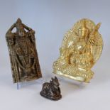 Figuren - Konvolut3 St., 1x Vishnu, Wandapplik, Metall, H ca. 20cm, 1x Guru Rinpoche, Metall,