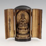 Juuichimen Kannonwohl um 1900, Japan, Zusshi/ Hausschrein, sitzender Buddha auf Lotusblüte,