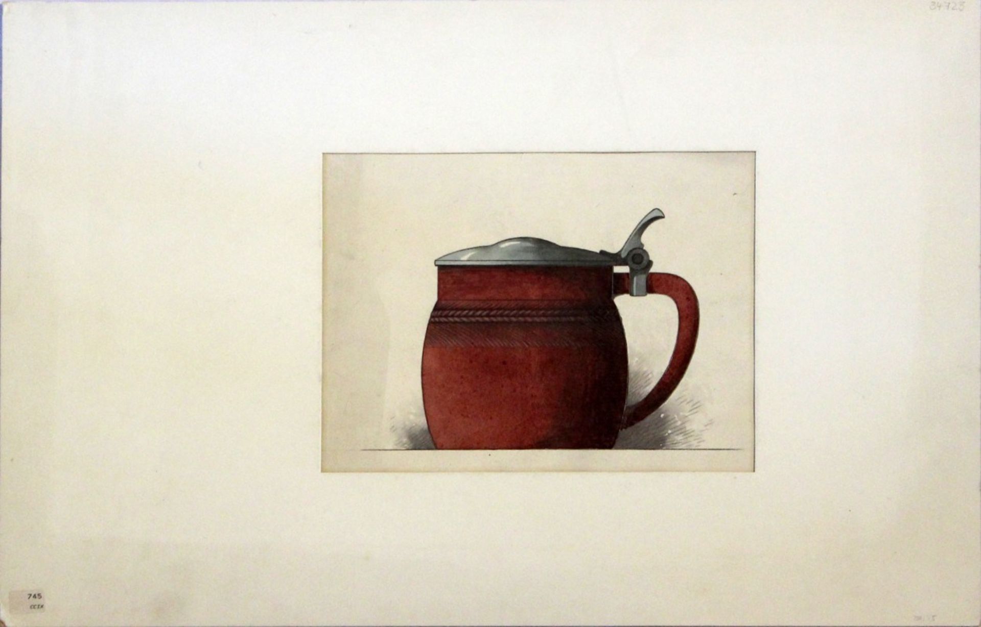 Unsigniert"Bierkrug", aquarellierte Zeichnung, Blatt fleckig, Alterssp., m. Passep., 21x28cm
