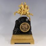 Kaminuhrum 1800, figürliches Bronzegehäuse, bekrönt von Merkur-Figur, tlw. goldstaff., zwei Werke