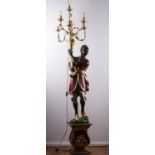 Mohrenlampe/Blackamoor Lamp  Holz, farbig gefaßt, goldstaffiert, elektrifiziert,  H: 200 cm/