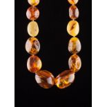 Bernstein Kette / Amber Necklace  Mehrfarbig, butterscotch, honigfarben mit Inklusen, L: 74 cm,