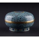 Deckeldose China um 1900/Lidded Box China about 1900  Cloisonne, runde Dose mit filigranem