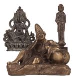 Konvolut asiatische Figuren/Bundle of Asian Figurines  Bronze, 3 Stück, 1) H: 9 cm, 2)  8,3 cm x 9,7
