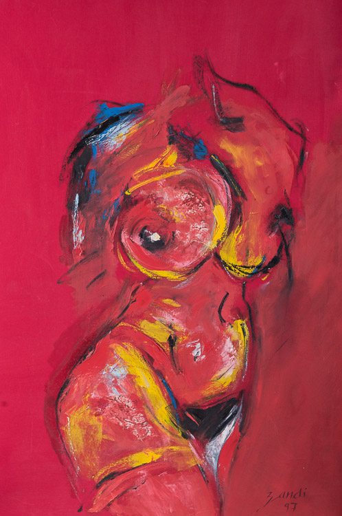 Zandi Berlin  "roter Akt"(97)  Gemälde Öl/Stoff, 100 cm x 70 cm, in Galerierahmung,  rechts unten