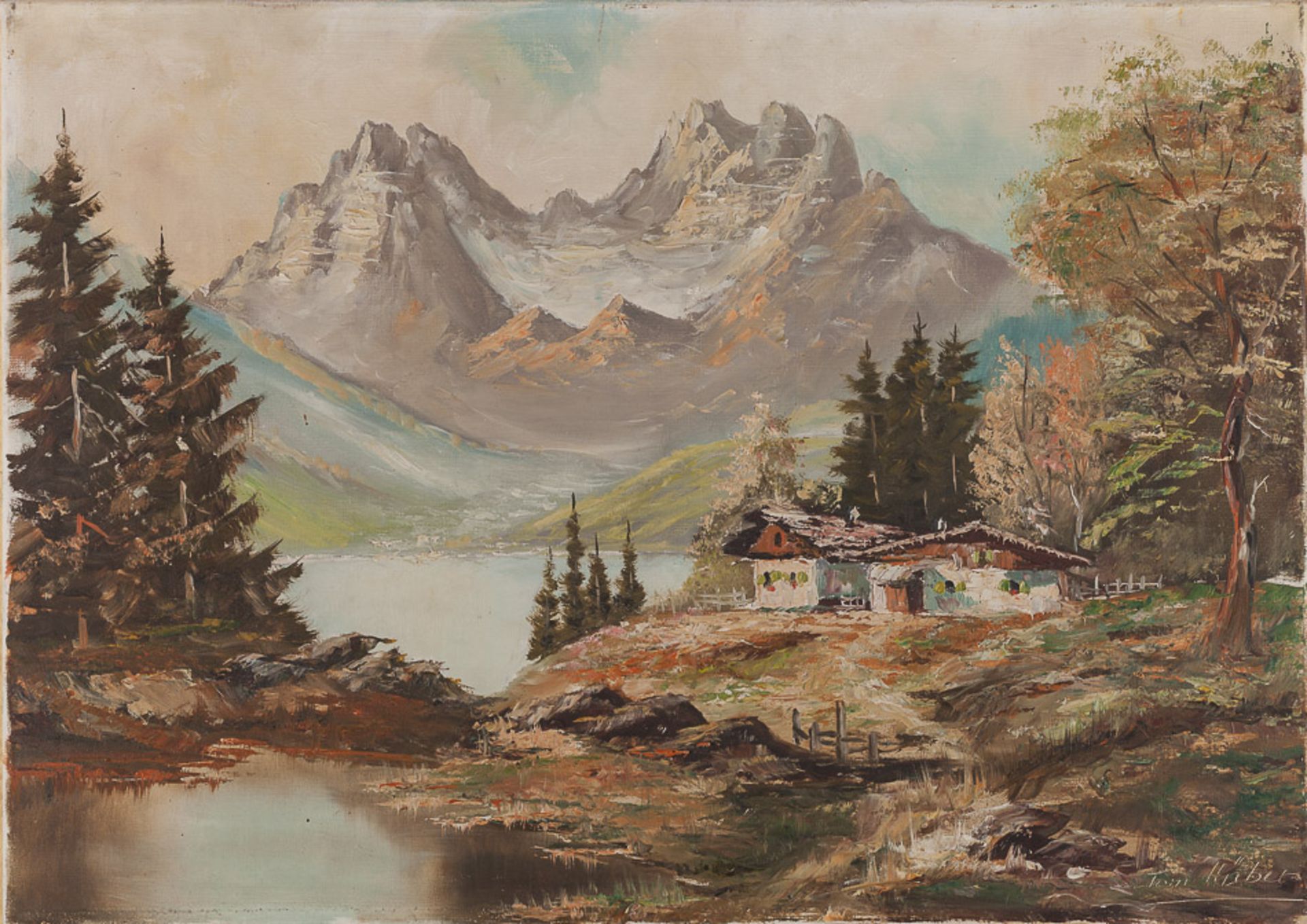 Toni Hüber 20. Jhd."Gebirgslandschaft"
Gemälde Öl/Leinwand, 51 cm x 70 cm,
rechts unten signiert
