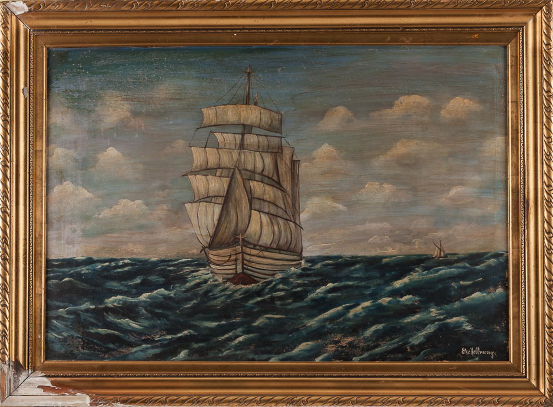Else Hellrung 20. Jhd."Segelschiff auf hoher See"
Gemälde Öl/Malkarton, 66 cm x 95 cm,
rechts - Image 2 of 4