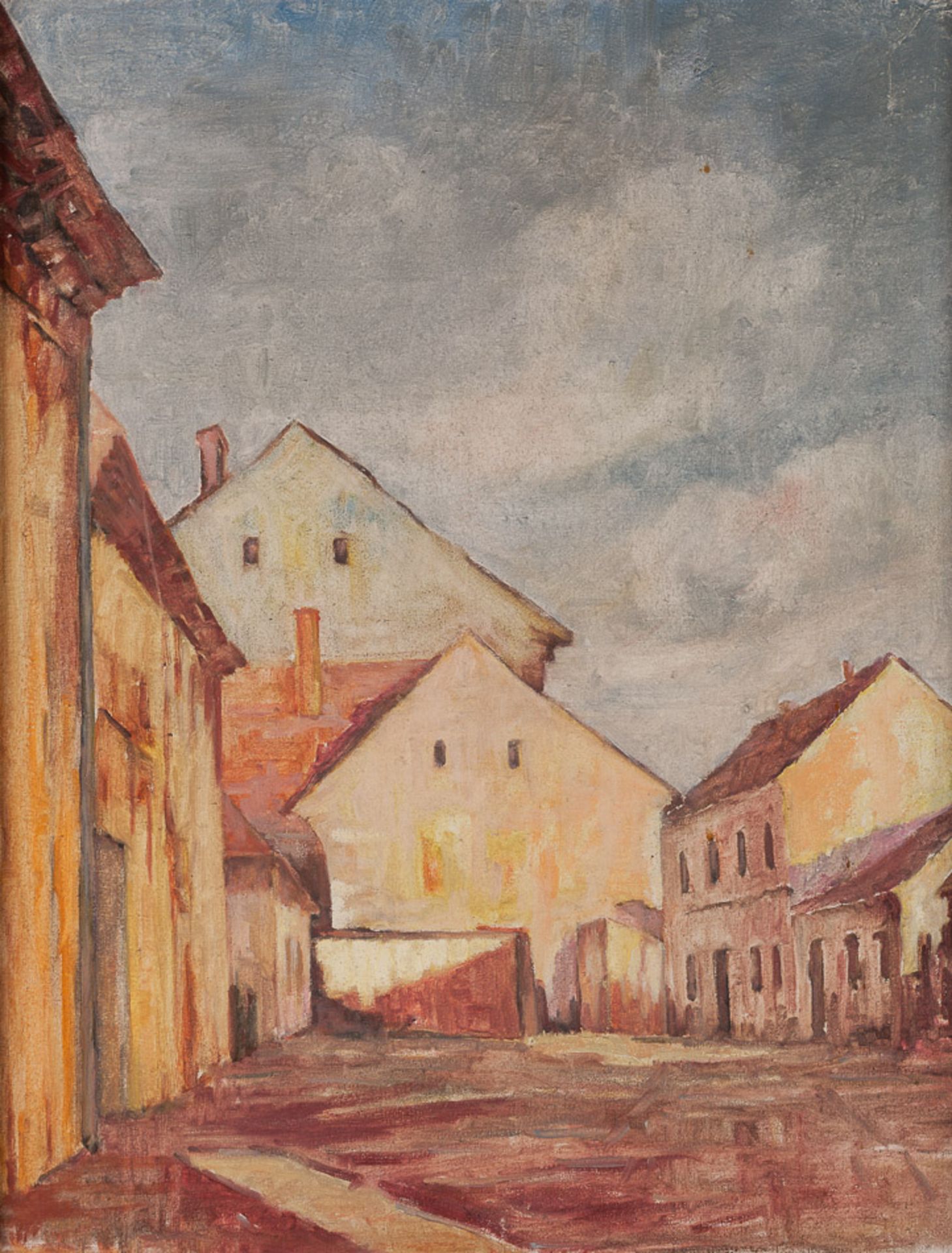 Künstler des 20. Jhd."Südliche Straßenszene"
Gemälde Öl/Leinwand, 58,5 cm x 45 cm,
verso