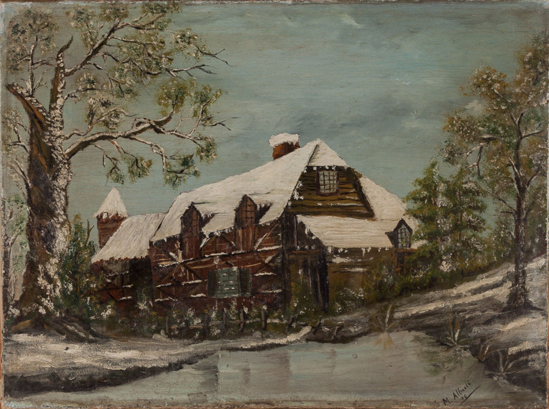 M.Alberti 19./20. Jhd."Gehöft im Winter"
Gemälde Öl/Leinwand, 30 cm x 40 cm,
ungerahmt, rechts unten