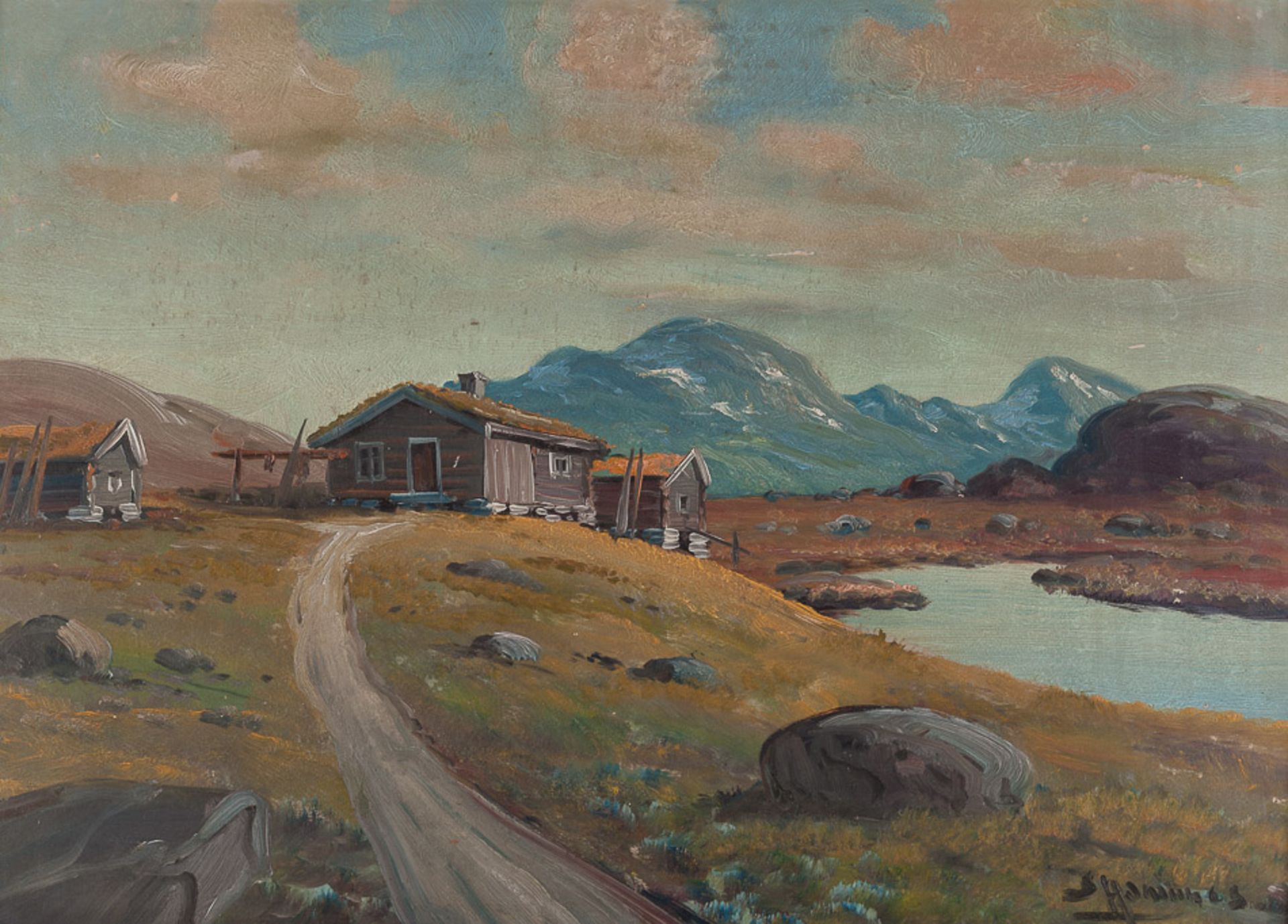 Künstler des 20. Jhd."Voralpenlandschaft"
Gemälde Öl/Hartfaser, 50 cm x 69 cm, gerahmt,
rechts unten