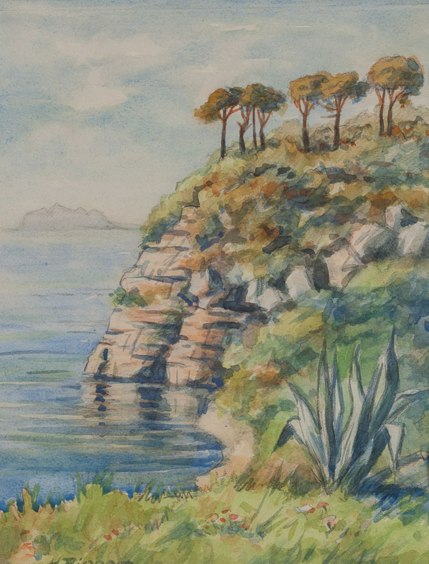 H.Pieper 20. Jhd."Steilküste"
Zeichnung-Aquarell, Sichtmaß 30,5 cm x 23,5 cm,
links unten signiert
