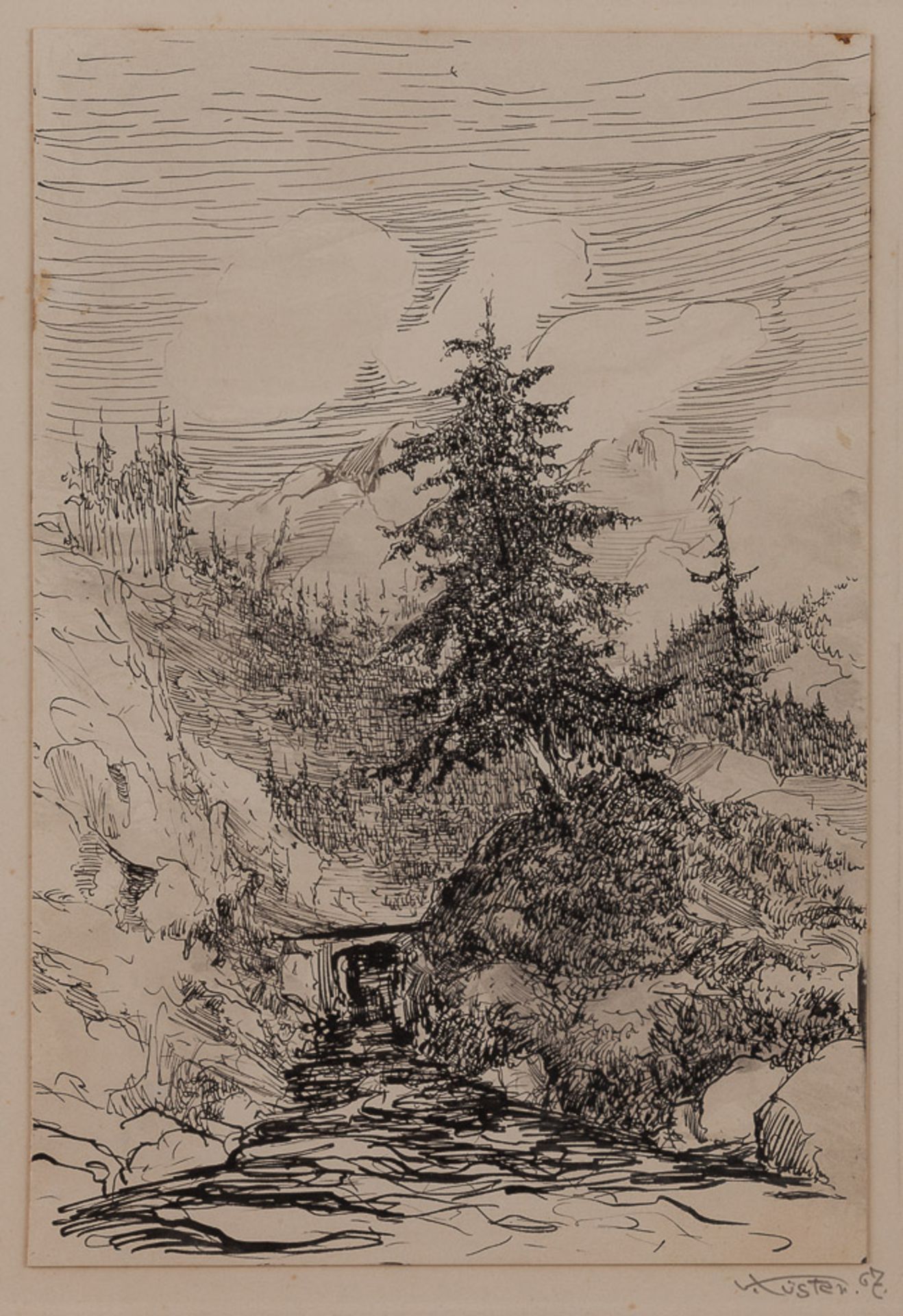 Baron von Küster 19./20. Jhd."Vilshofen"
Zeichnung, Tinte - Feder, 21,5 cm x 14,5 cm,
rechts unten