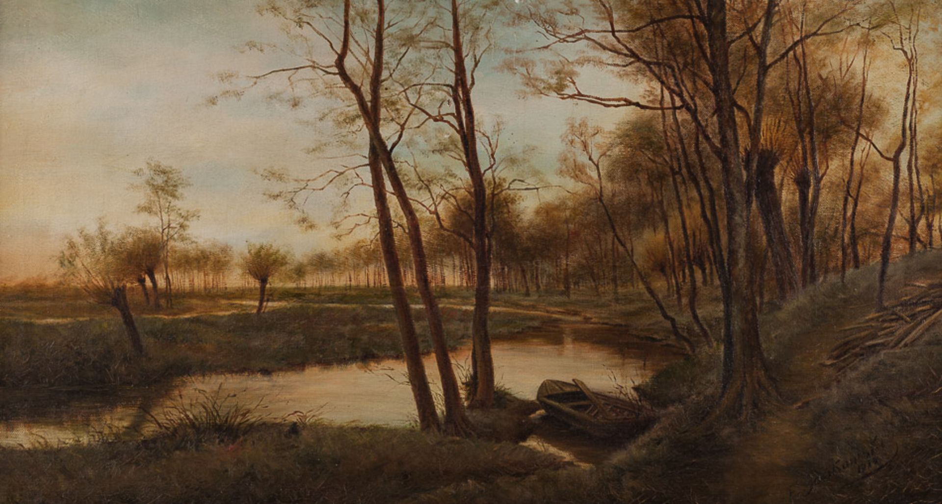 E.Jankowski 19./20. Jhd."Flußlandschaft"
Gemälde Öl/Leinwand, 47 cm x 89 cm,
rechts unten