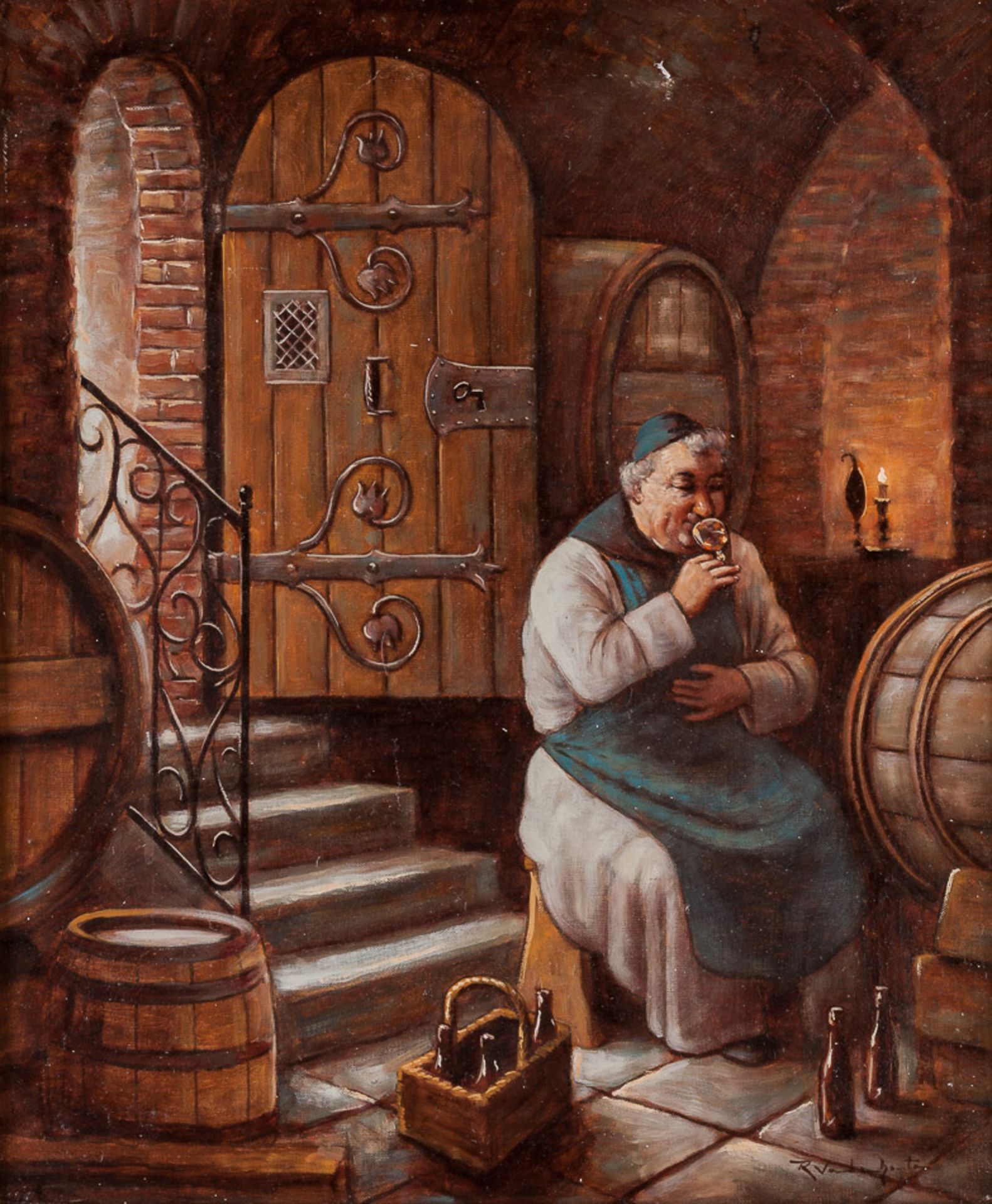 Künstler des 20. Jhd."Die Weinprobe"
Gemälde Öl/Leinwand, 59 cm x 49 cm, gerahmt,
rechts unten