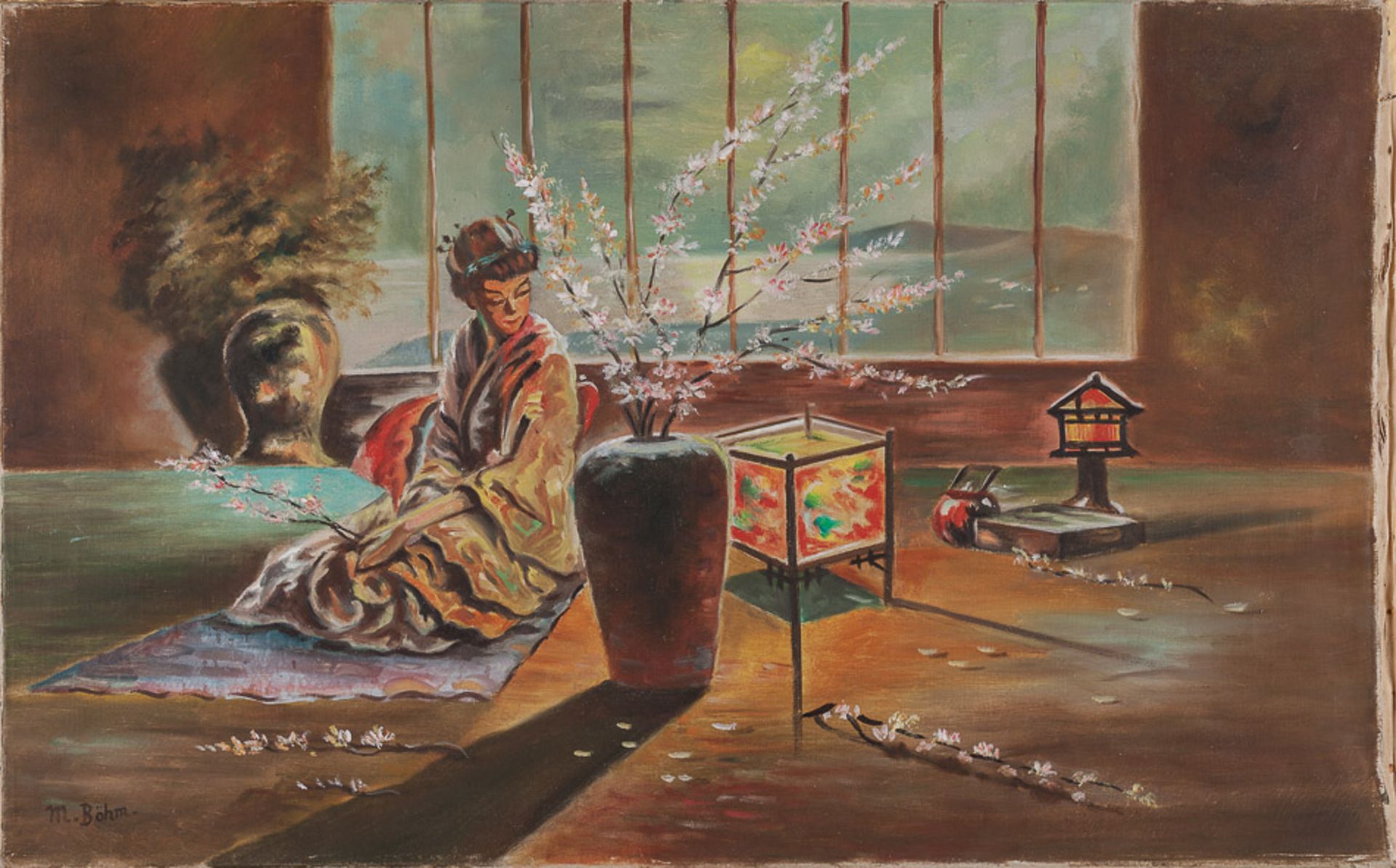 M.Böhm 20. Jhd."Geisha"
Gemälde Öl/Leinwand, 49,5 cm x 79,5 cm,
links unten signiert