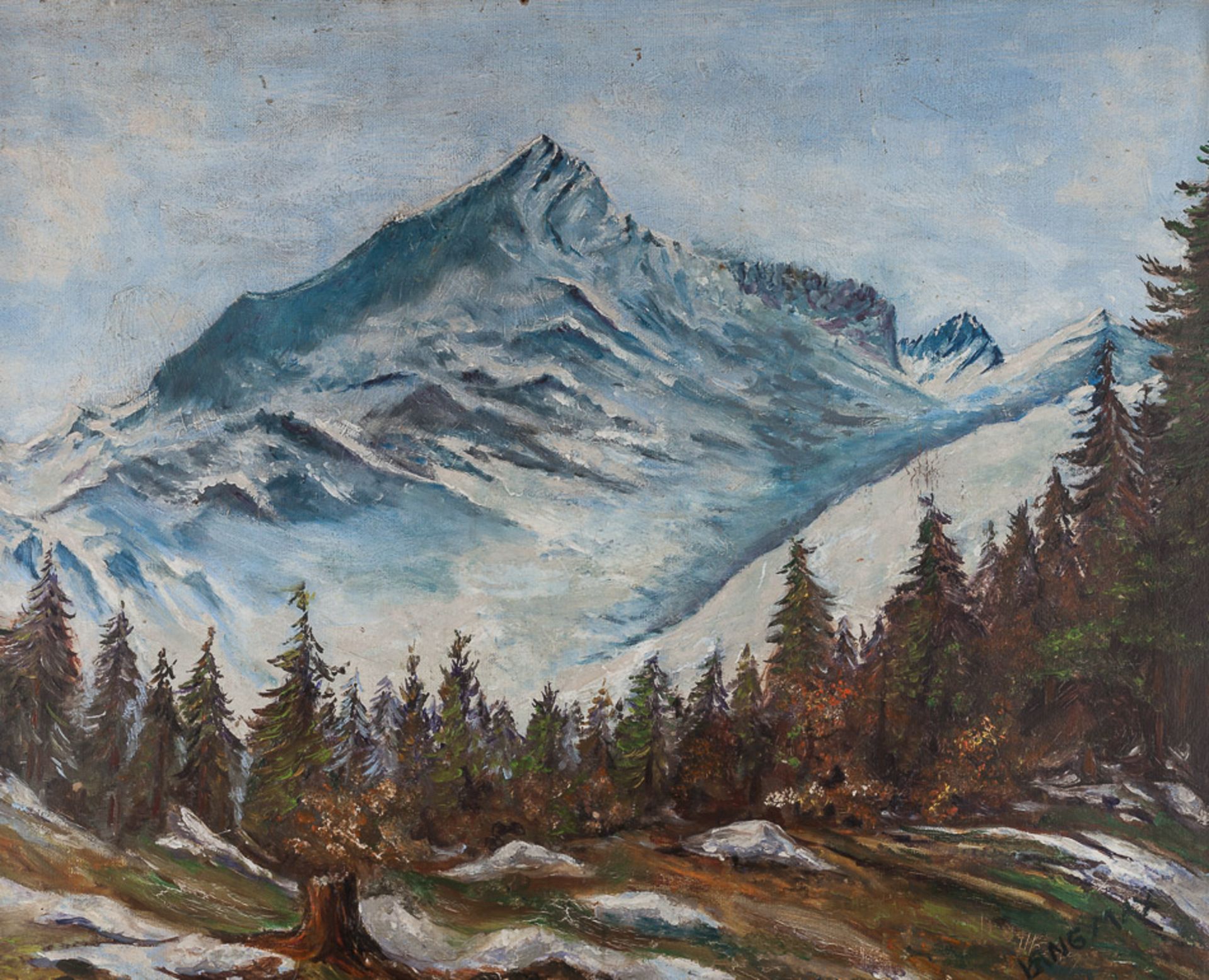 Max Lang 19./20. Jhd"Gebirgslandschaft"
Gemälde Öl/Malkarton, 70 cm x 86 cm, gerahmt,
rechts unten