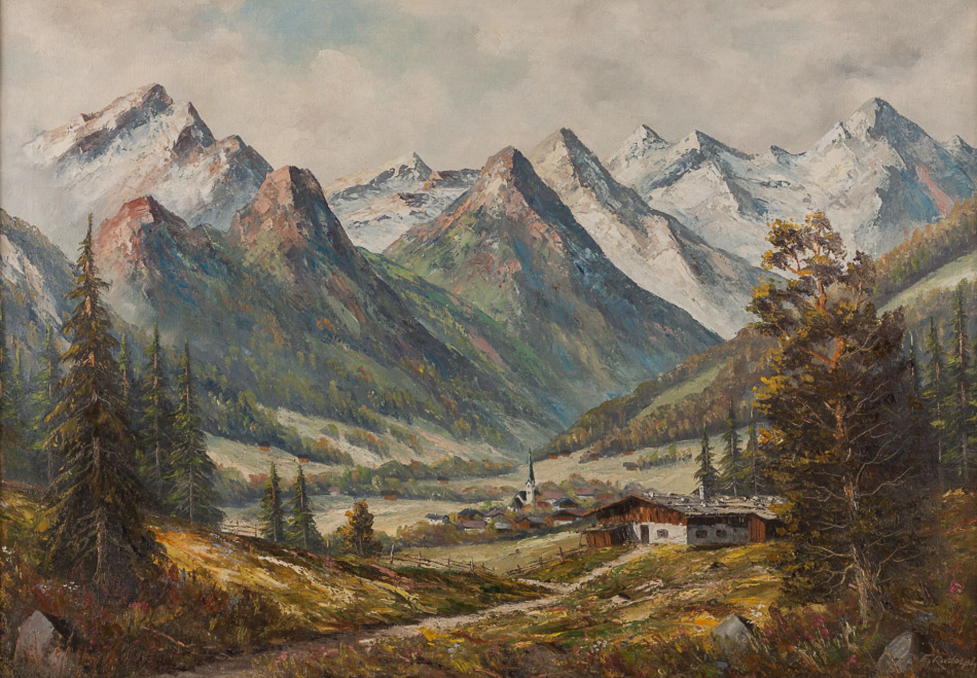 E.Rudolph 20. Jhd."Gebirgslandschaft"
Gemälde Öl/Leinwand, 70 cm x 100 cm, gerahmt,
rechts unten