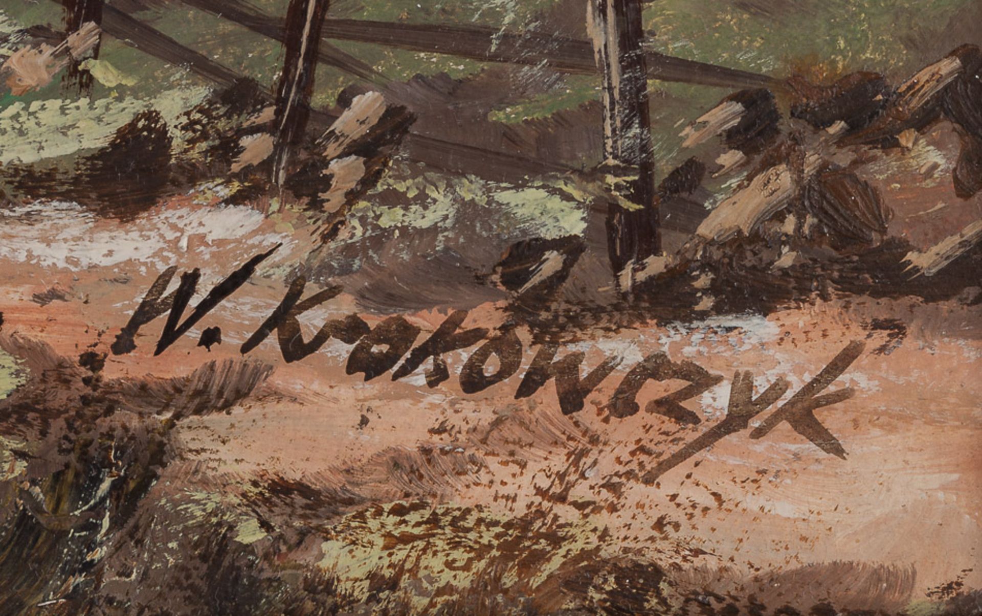 W. Krakowczyk 20. Jhd."Gebirgslandschaft"
Gemälde Öl/Malkarton, 
38,5 cm x 68,5 cm, gerahmt, - Bild 3 aus 3