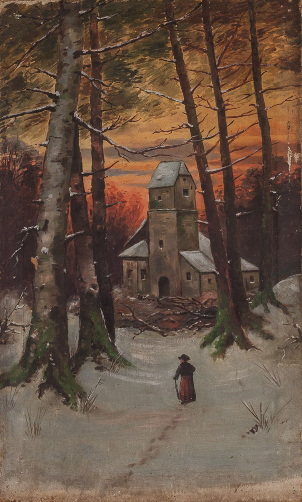 unbekannter Künstler des 19./20 Jhd."Winterlandschaft mit Kirche"
Gemälde Öl/Leinwand, 60 cm x 36