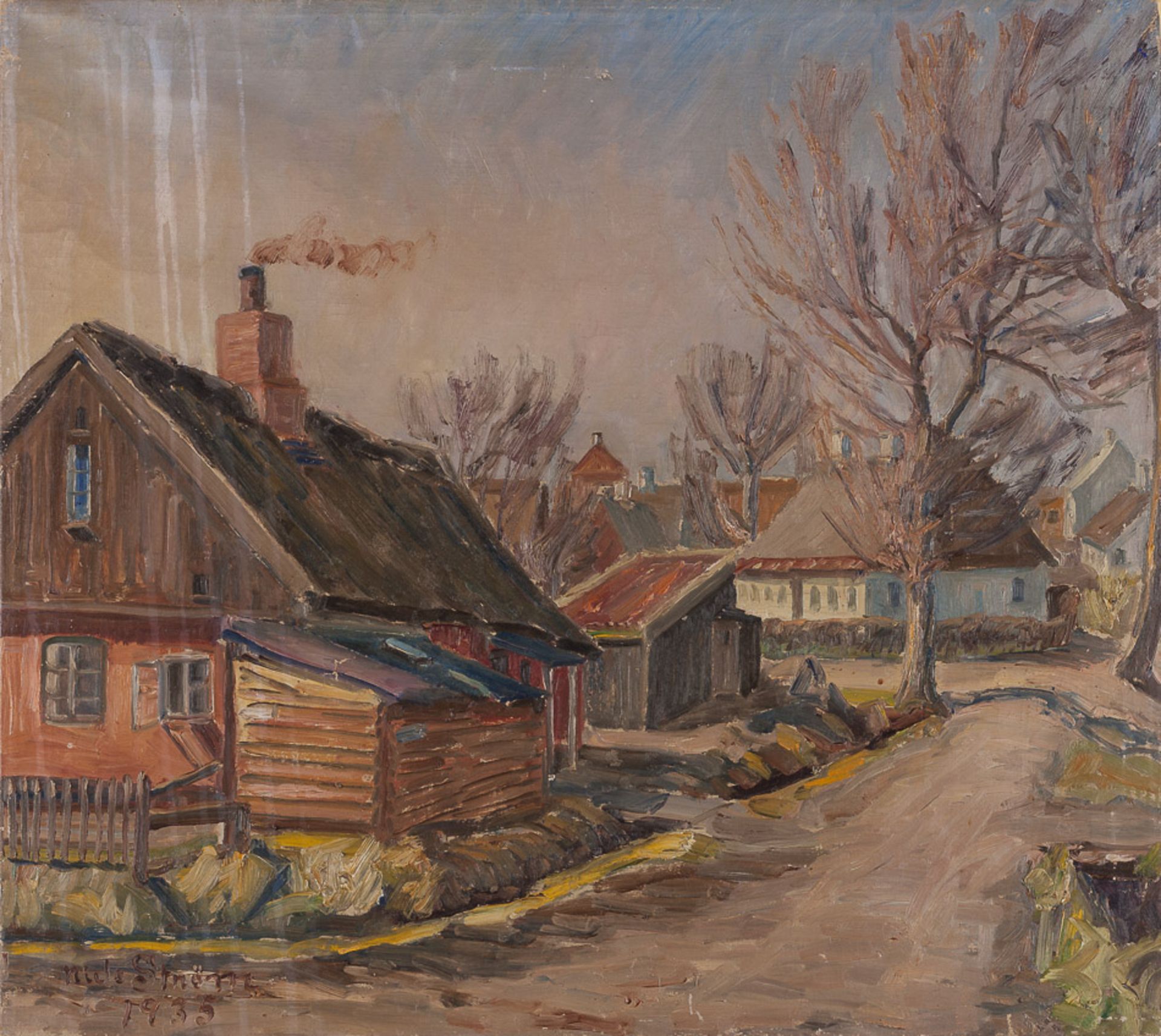 Nils Ström 20 Jhd."Dorfstraße"
Gemälde Öl/Leinwand, 59 cm x 66 cm, 
links unten signiert