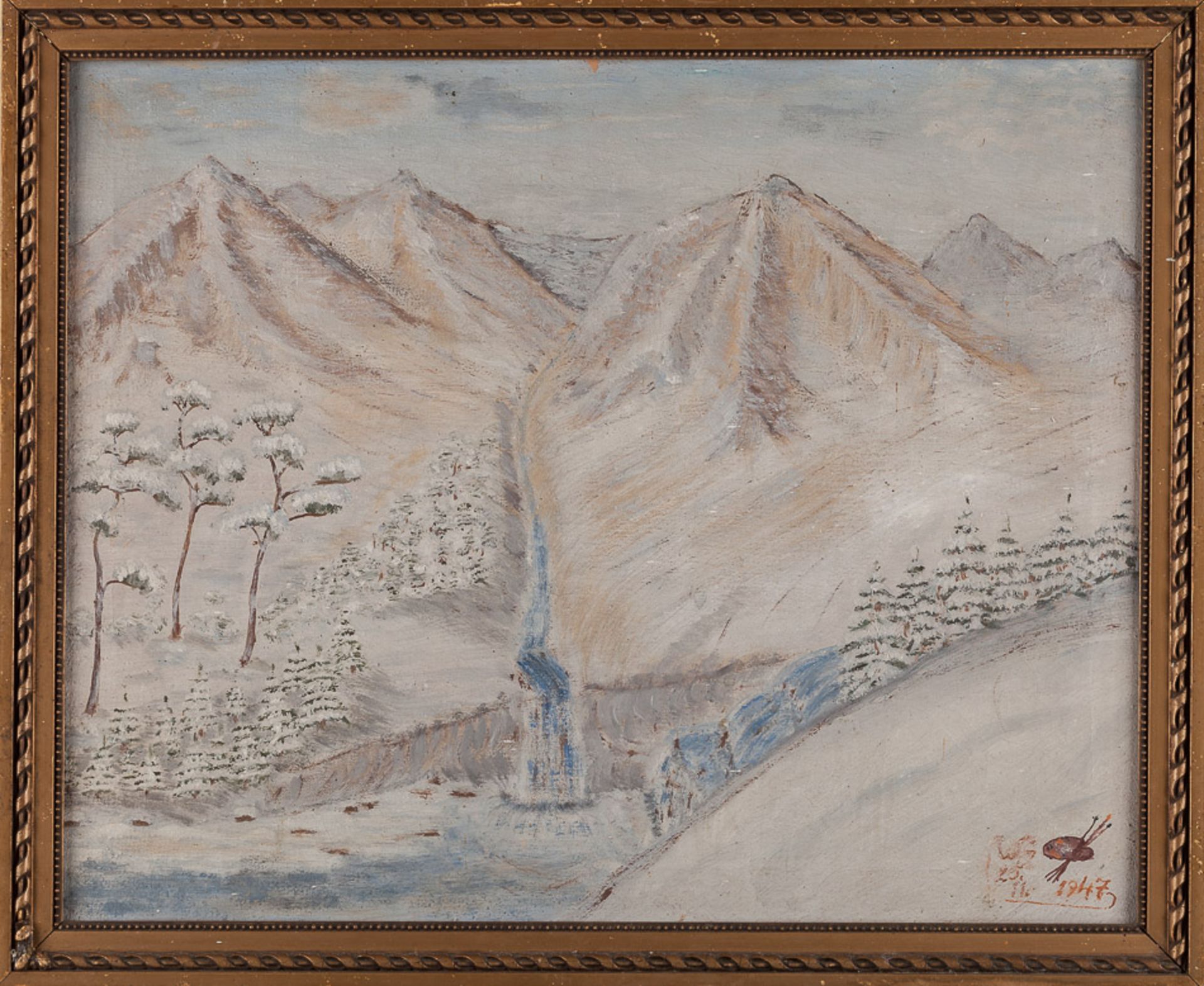 Monogrammist W.G."Alpenlandschaft"
Gemälde Öl/Leinwand, 38,5 cm x 48 cm,
rechts unten monogrammiert,