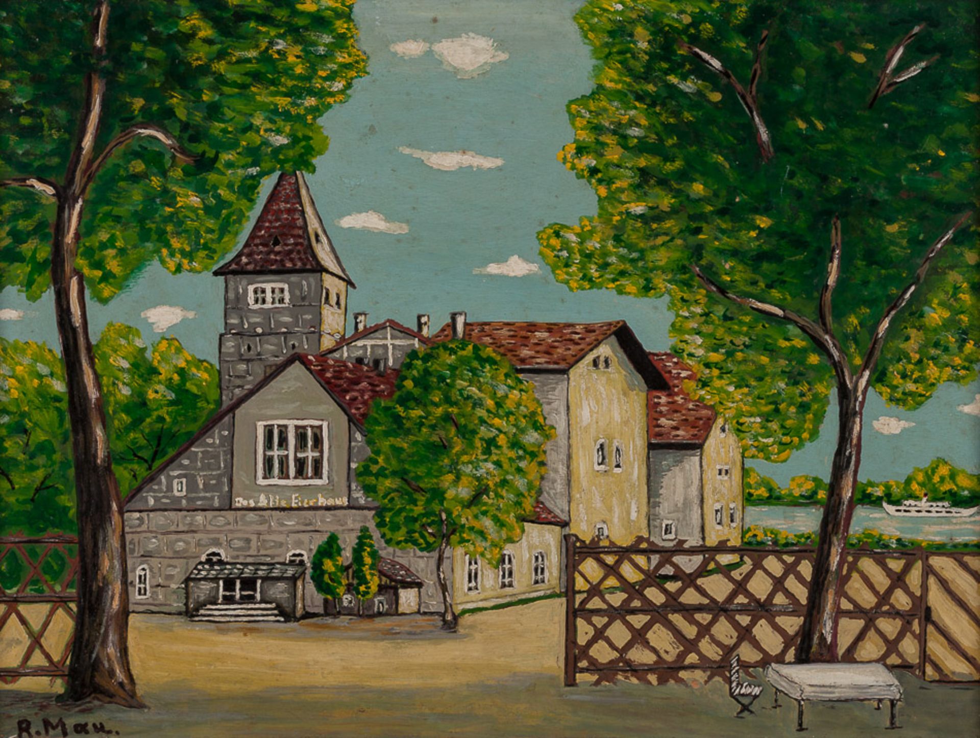 R.Mau 20. Jhd."Das Alte Eierhaus"
Gemälde Öl/Hartfaser, 28,5 cm x 38,5 cm,
links unten signiert