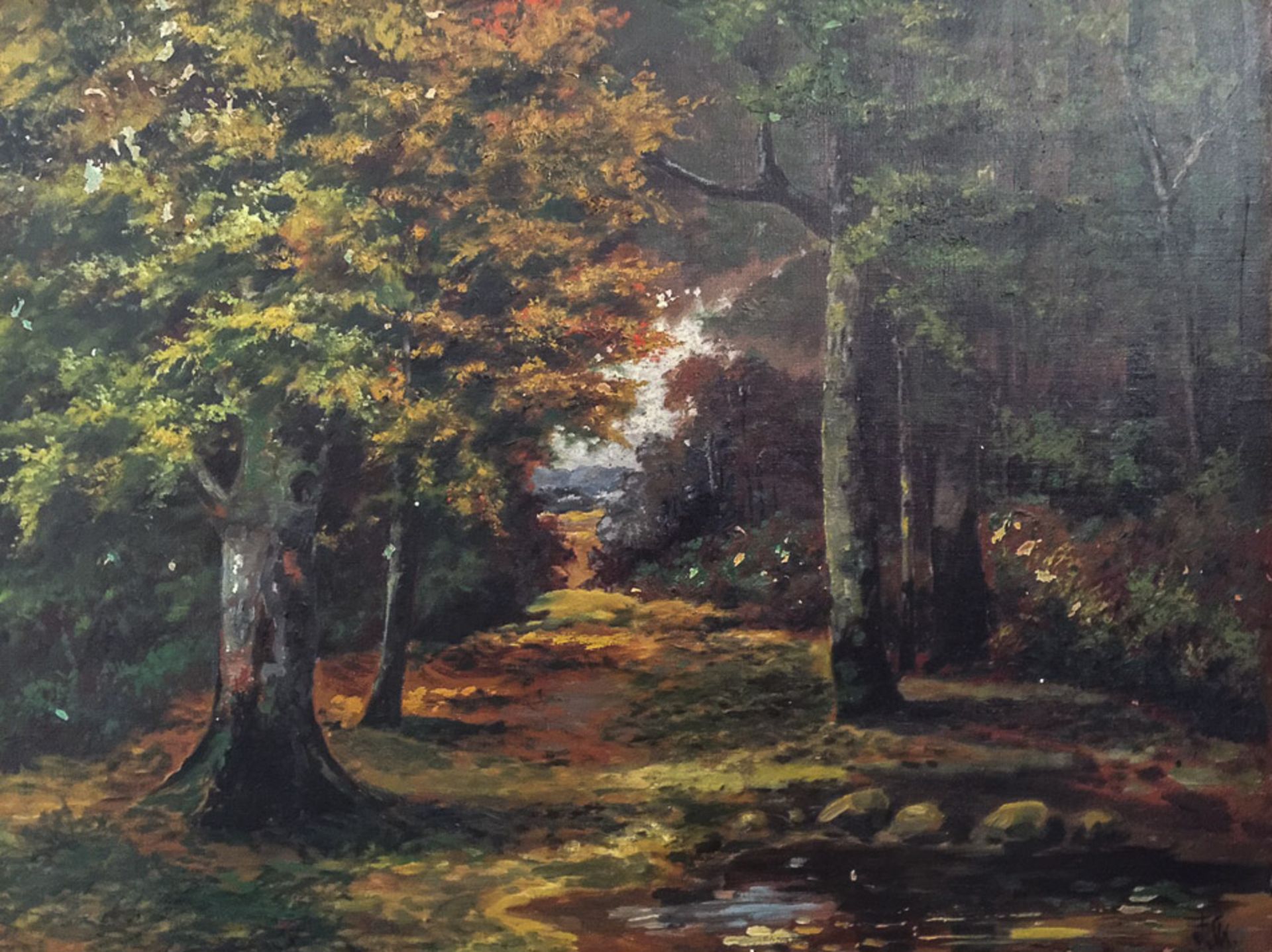 Monogrammist F.SK 20. JHd."Herbstwald"
Gemälde Öl/Leinwand, 58 cm x 75 cm, gerahmt,
rechts unten