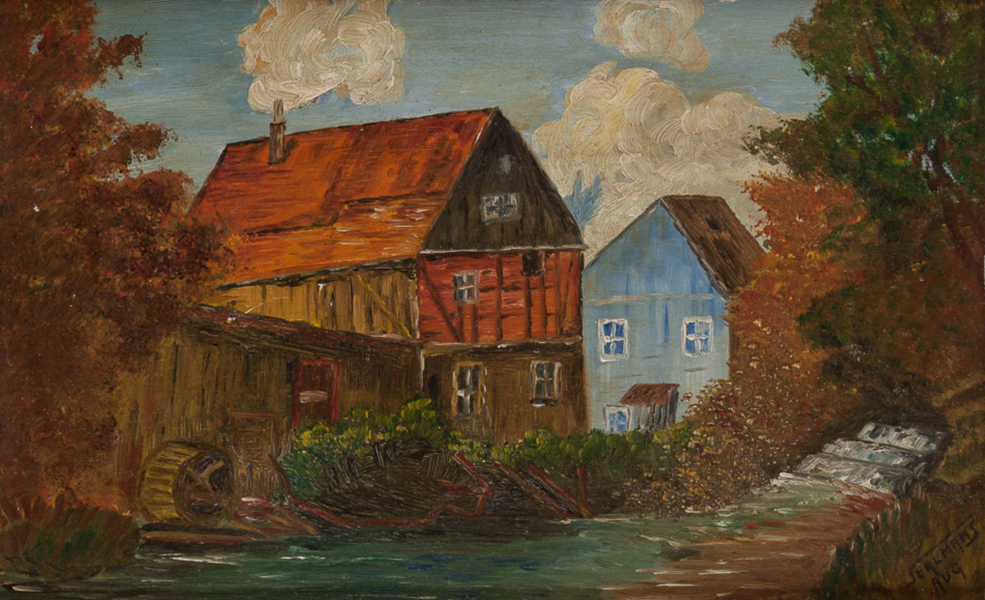 Sealmans 19./20. Jhd."Dorfidylle"
Gemälde Öl/Holz, 34 cm x 54,5 cm, gerahmt,
rechts unten signiert