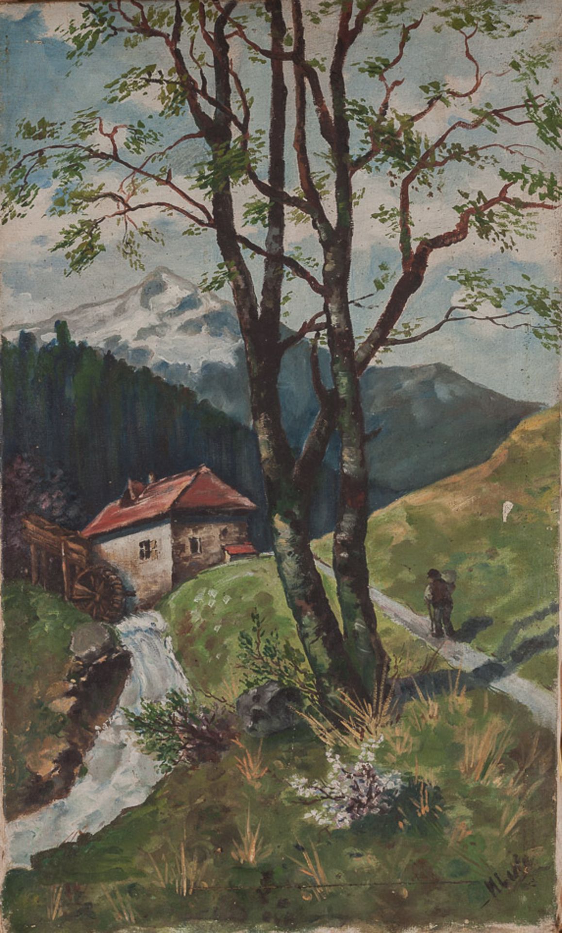 Künstler des 20. Jhd."Gebirgslandschaft"
Gemälde Öl/Leinwand, 61 cm x 36 cm,
rechts unten undeutlich