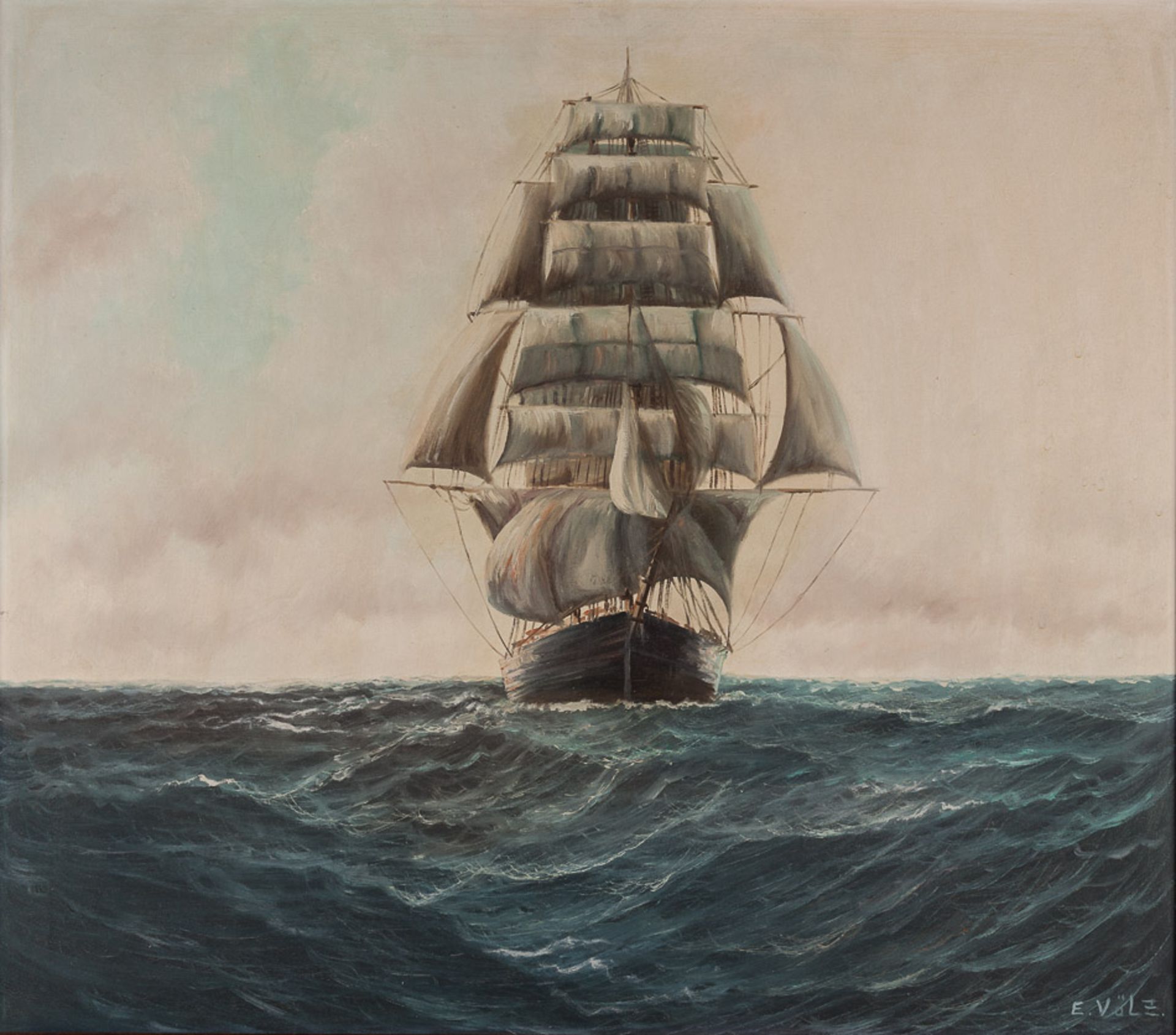 Edmund Völz (1902-1972)"Segelschiff auf Hoher See"
Gemälde Öl/Leinwand, 69 cm x 79 cm, gerahmt,
