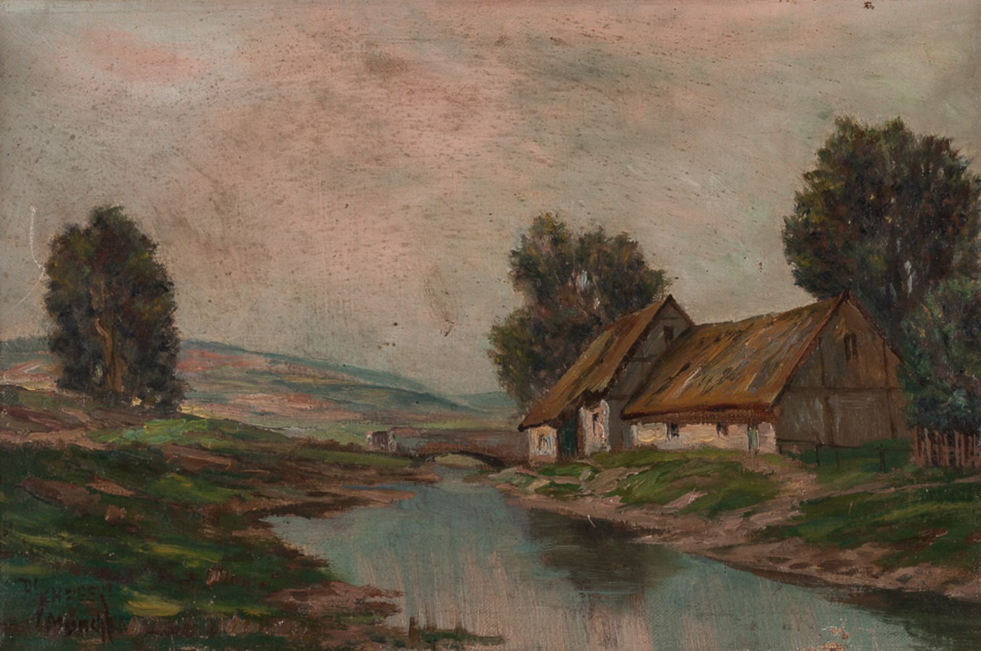 Künstler des 20. Jhd."Flußlandschaft"
Gemälde Öl/Leinwand, 23,5 cm x 35,5 cm
2 kleinere