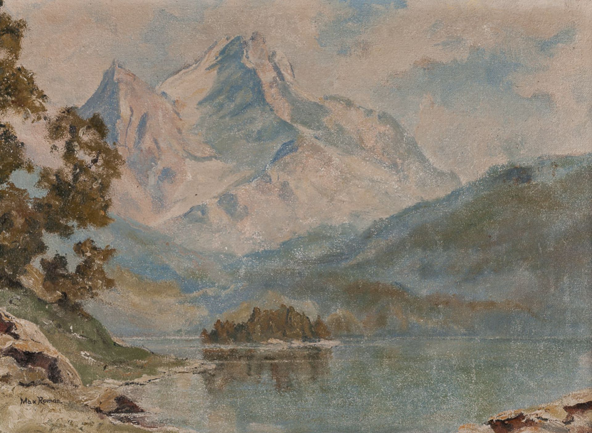 Max Roman 20. Jhd."Gebirgssee"
Gemälde Öl/Leinwand, 40 cm x 56 cm, gerahmt,
links unten signiert