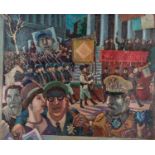 Guillermo DEISLER (1940-1996)"kleine Machtparade"
Gemälde Öl/auf starkem Karton, 90 cm x 110 cm,
Für