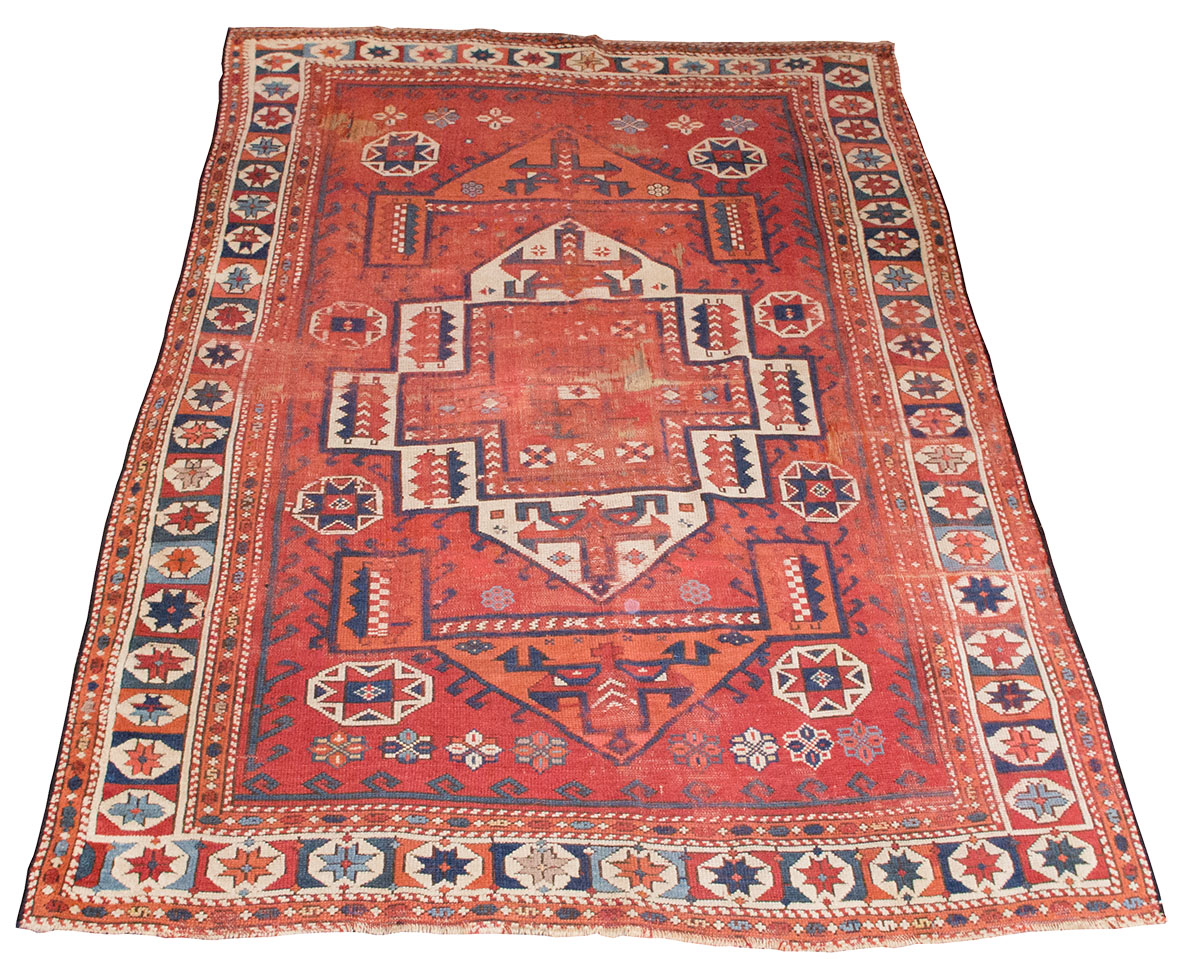 alter Orientalischer Teppich / Old oriental carpethandgeknüpt, ca. 215 cm x 147 cm, abgetreten mit