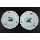 Paar Teller Meissen Pfeifferzeit / Pair of plates, Meissen PfeifferzeitGoldrand, grünes Blumendekor,