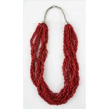Corallen Collier / Coral necklace6 reihig, L: ca. 57 cm, Gewicht ca. 88,6 g. /
6 rowig, length: c.