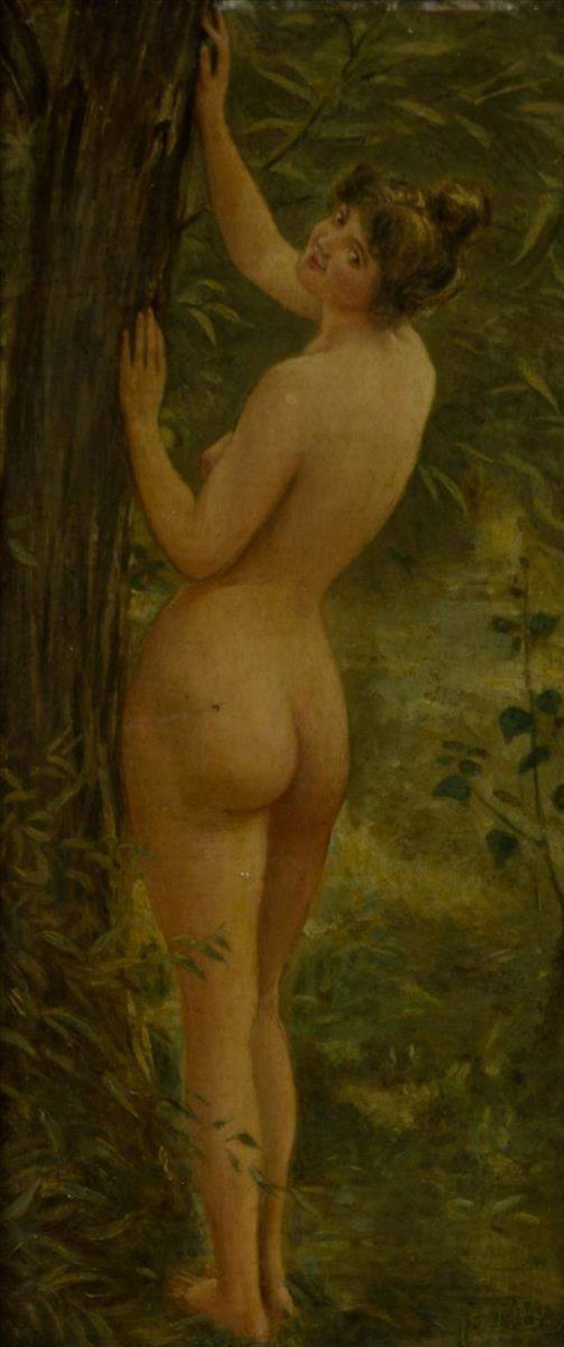 Max BREDT (1860-1921)"stehender Akt im Wald" 
Öl/Leinwand/Holz, 27 cm x 14 cm,
unten rechts signiert